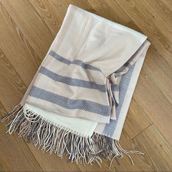 Indigo Other - Indigo-stripe White/Pink/Purple Fringe Throw Blanket